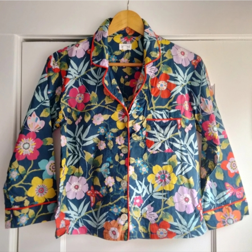 BedHead Floral Button Down 3/4 Sleeve Navy Pajama Top Women's Size XS (TOP ONLY)